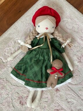 Bean n me Handmade Doll with Gingerbread Toy - Green Dress & Red Hat